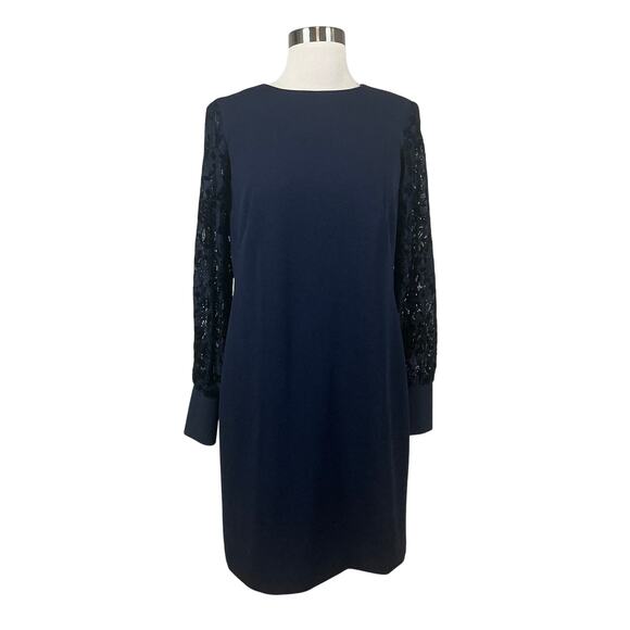 Ralph Lauren Women's Dress Size 4 Blue Crepe and Lace Long Sleeve Sheath - Picture 1 of 14